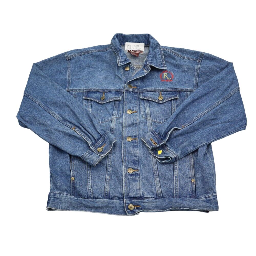 Riviera Jacket Mens M Blue Cotton Denim Spread Collar Embroidered Button Pocket